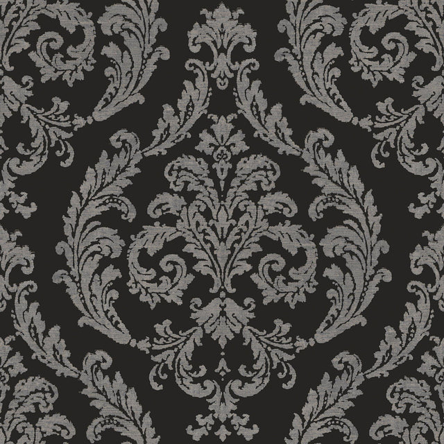 Galerie G68676 Palazzo 2 Silk Damask Black Wallpaper G68676 Black Wallpaper