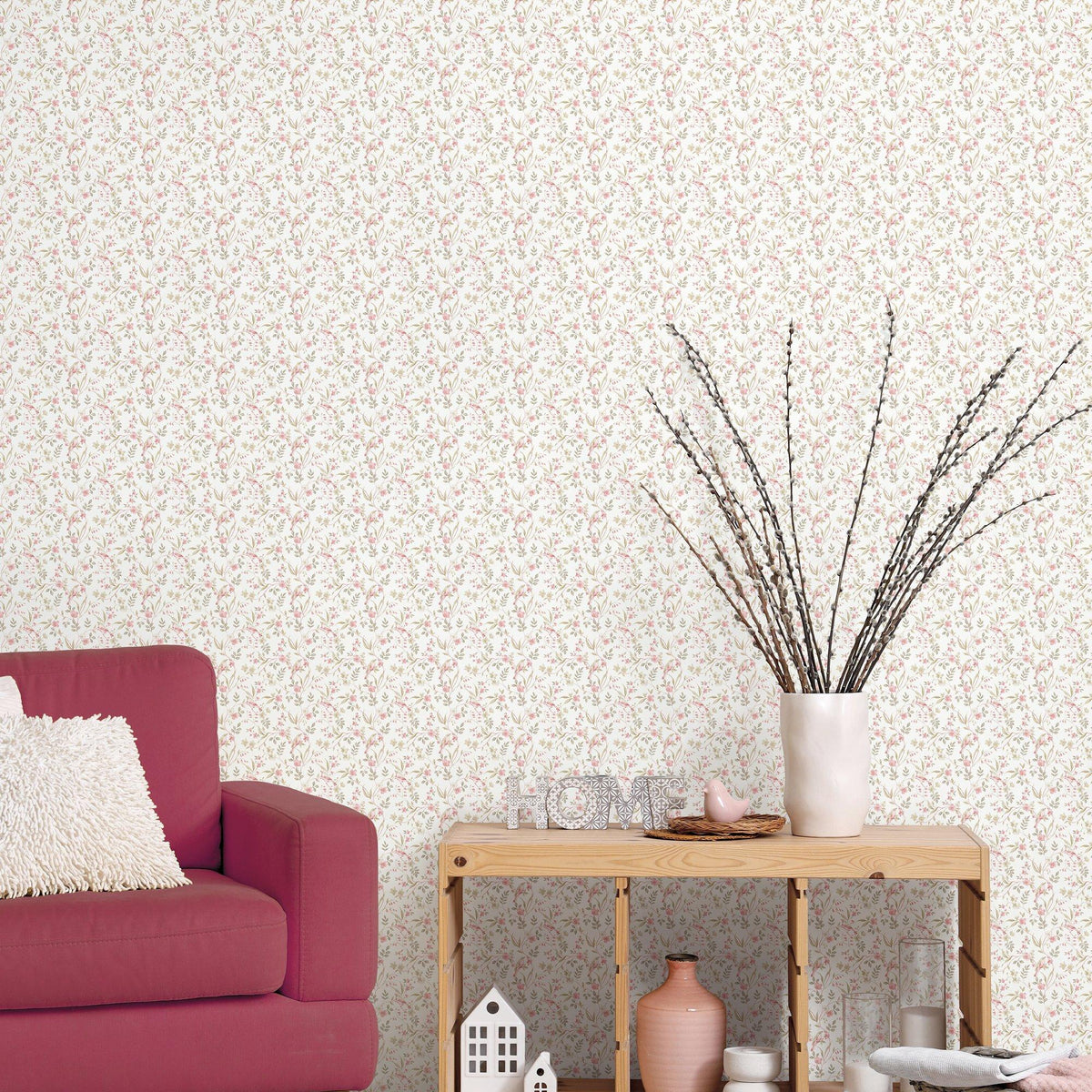 Galerie G68717 Miniatures 3 Garden Bird Pink Wallpaper G68717 Pink Wallpaper