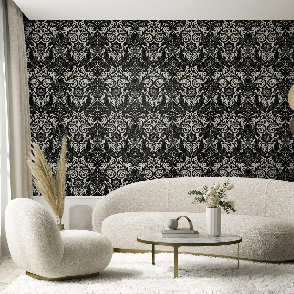Galerie LB25166 Off The Wall Damask Sauvage Black Wallpaper LB25166 Black Wallpaper