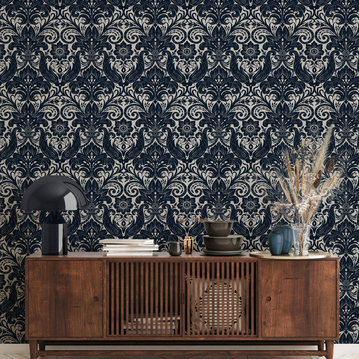 Galerie LB25167 Off The Wall Damask Sauvage Blue Wallpaper LB25167 Blue Wallpaper