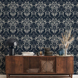 Galerie LB25167 Off The Wall Damask Sauvage Blue Wallpaper LB25167 Blue Wallpaper