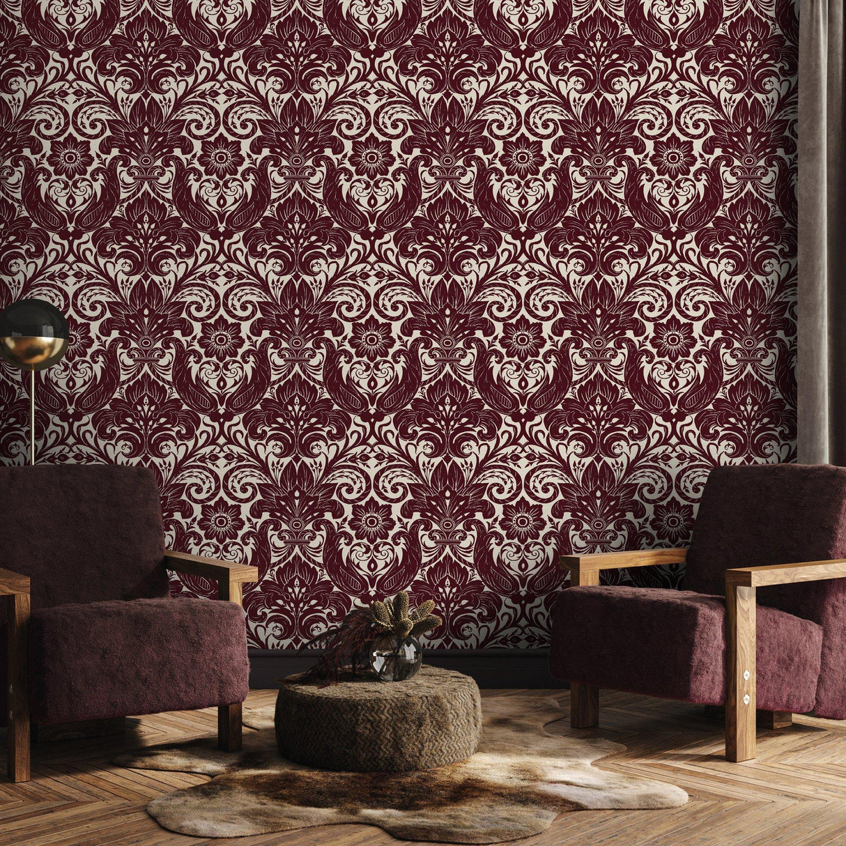 Galerie LB25170 Off The Wall Damask Sauvage Red Wallpaper LB25170 Red Wallpaper