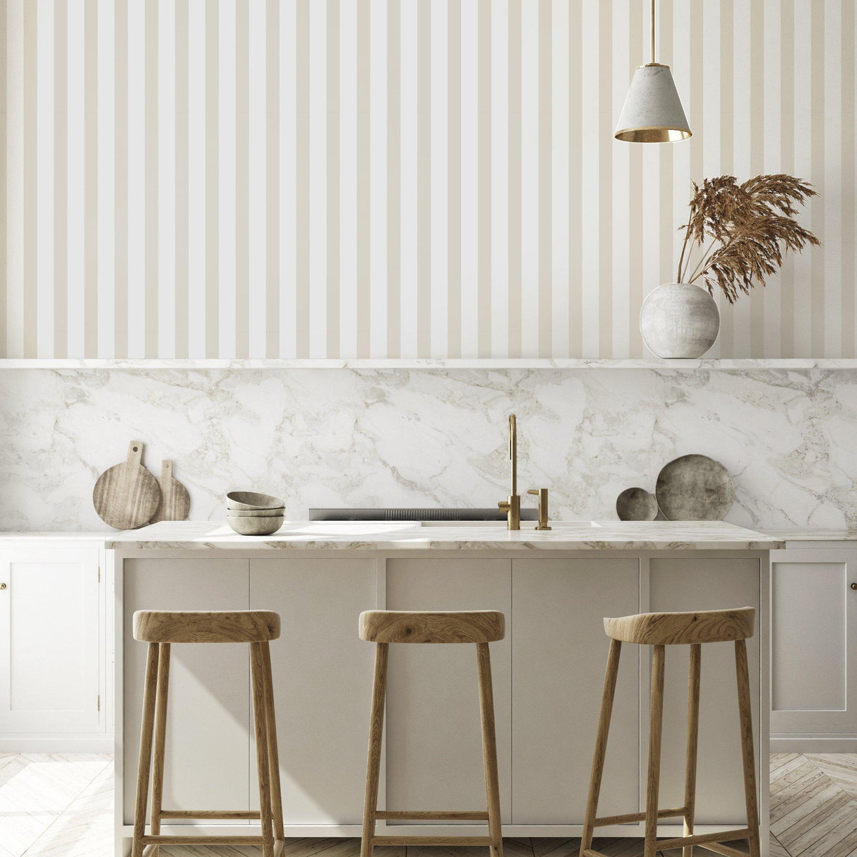 Galerie SS21230 Style Sisters Thin Stripe Natural Beige Wallpaper SS21230 Beige Wallpaper