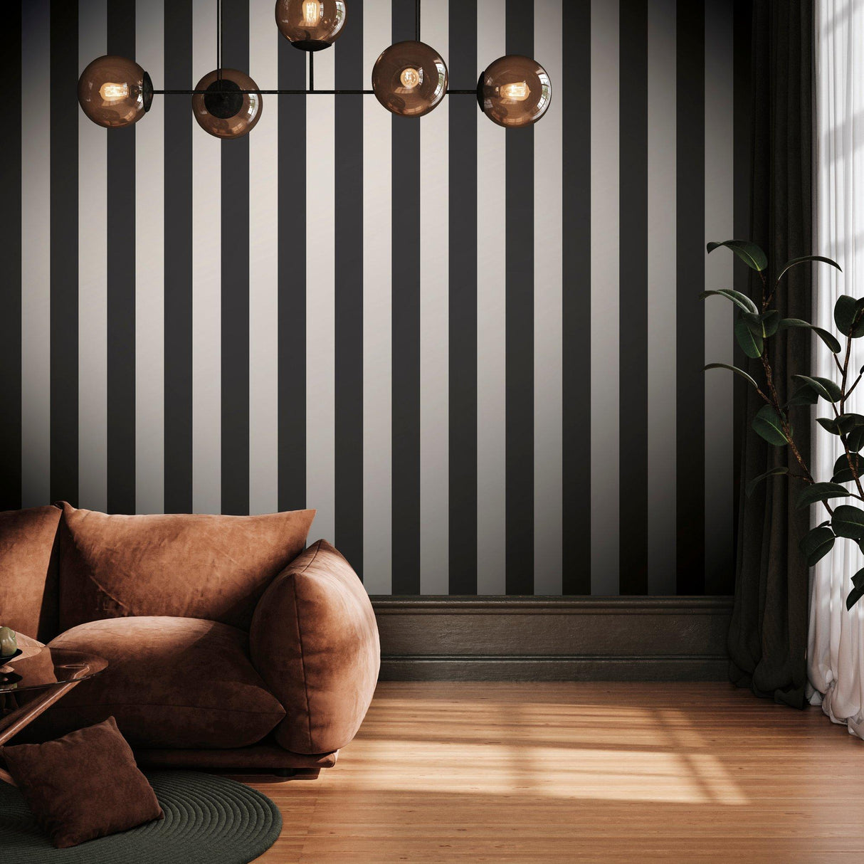 Galerie SS21233 Style Sisters Medium Stripe Black Wallpaper SS21233 Black Wallpaper