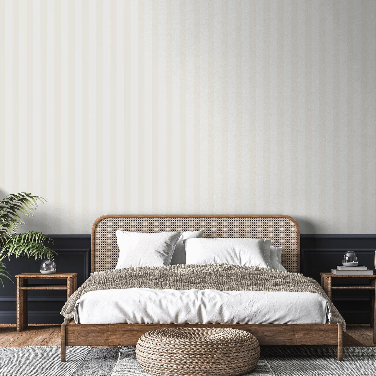 Galerie SS21238 Style Sisters Flock Stripe White White Wallpaper SS21238 White Wallpaper