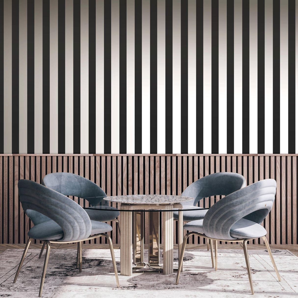 Galerie SS21239 Style Sisters Flock Stripe Black Black Wallpaper SS21239 Black Wallpaper