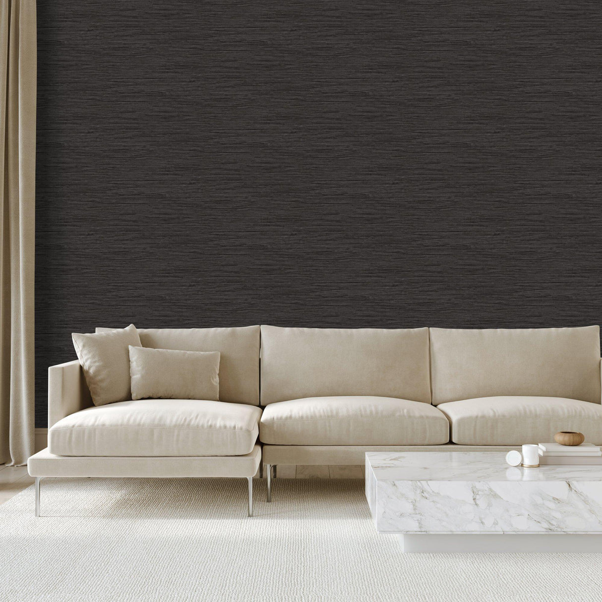 Galerie SS21252 Style Sisters Grasscloth Dark Black Wallpaper SS21252 Black Wallpaper