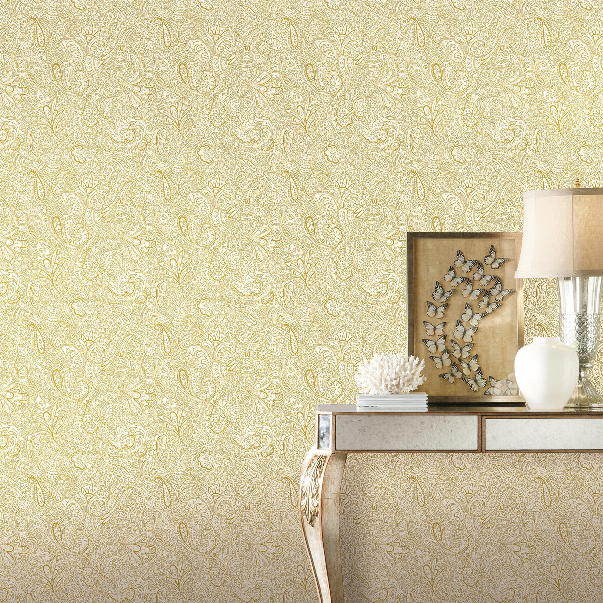 Galerie 11302 Elegance Paisley Trellis Gold Wallpaper 11302 Gold Wallpaper