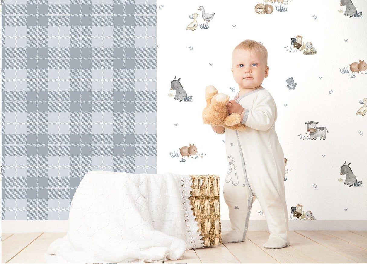 Galerie 14873 Little Explorers 2 Check Plaid Blue Wallpaper 14873 Blue Wallpaper