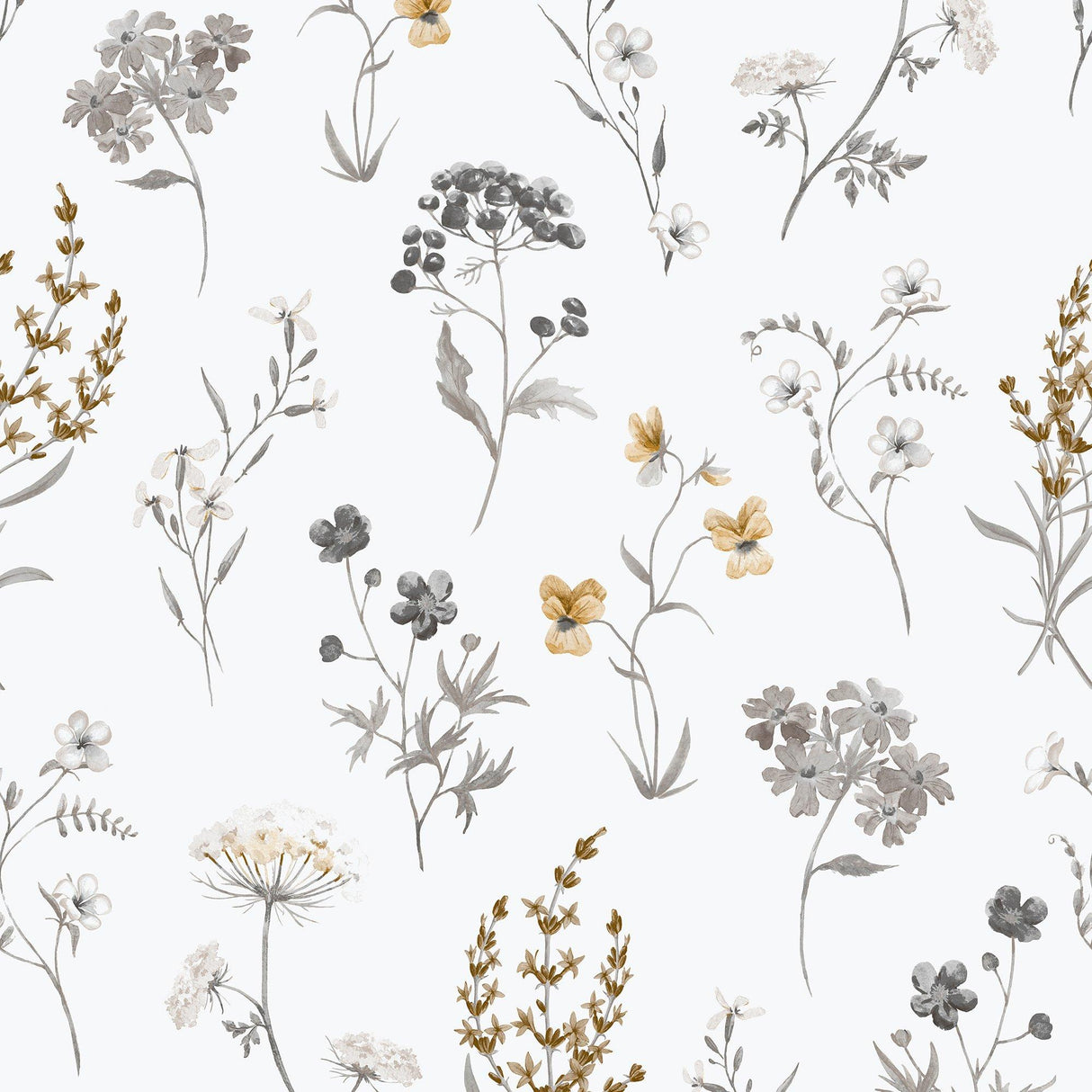 Galerie 1901-2 Spring Blossom BOTANICAL Silver Grey Wallpaper 1901-2 Silver Grey Wallpaper