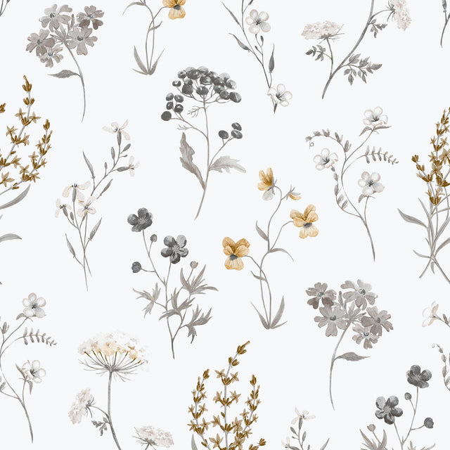 Galerie 1901-2 Spring Blossom BOTANICAL Silver Grey Wallpaper 1901-2 Silver Grey Wallpaper