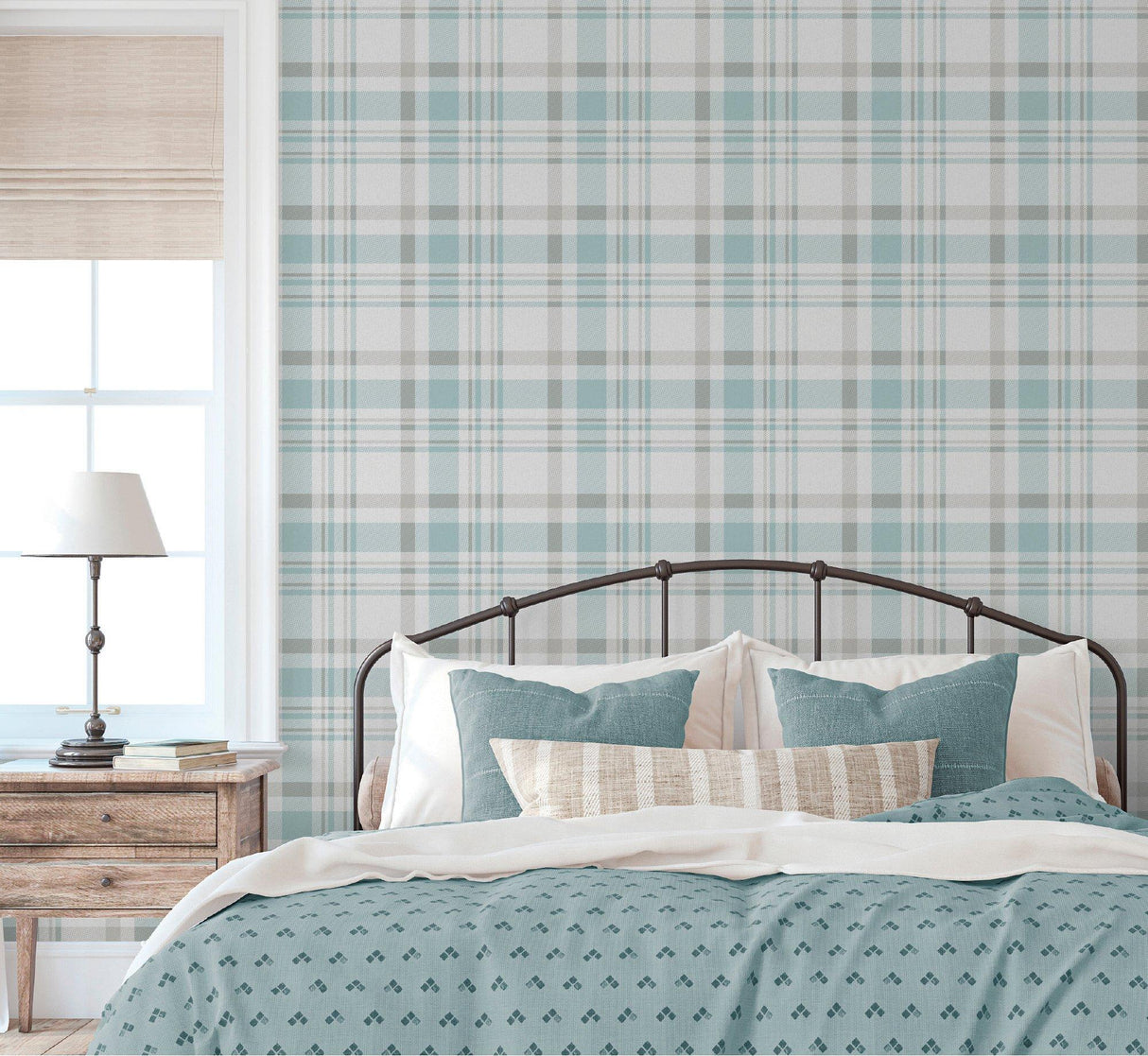 Galerie 1906-1 Spring Blossom Plaid Blue Wallpaper 1906-1 Blue Wallpaper