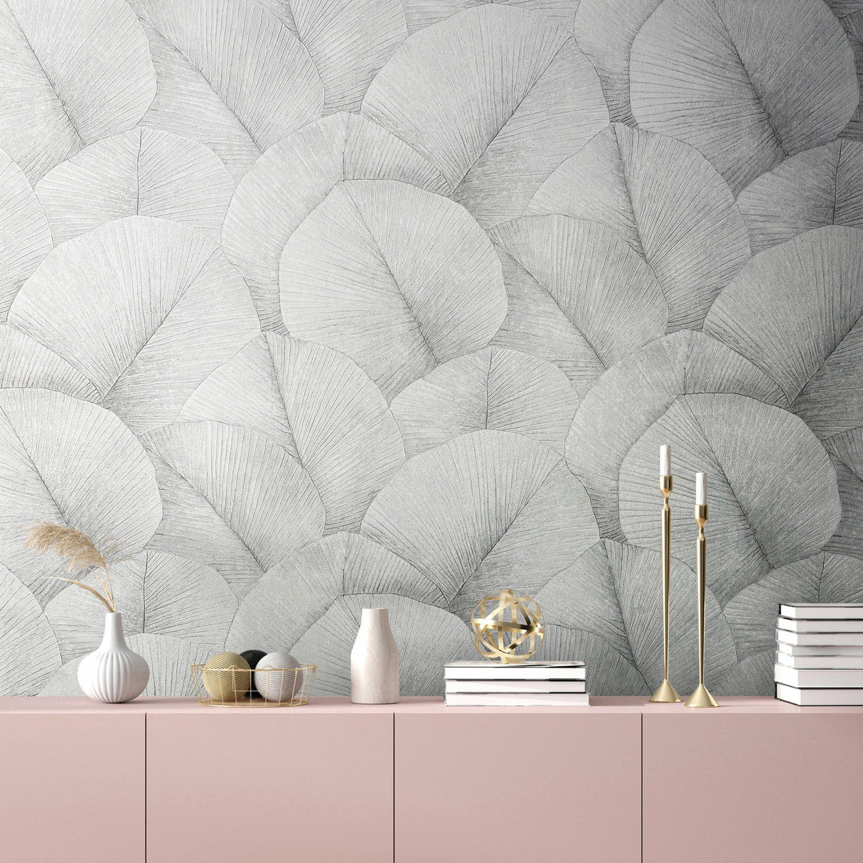 Galerie 34509 Kumano Palm Leaf Silver Grey Wallpaper 34509 Silver Grey Wallpaper