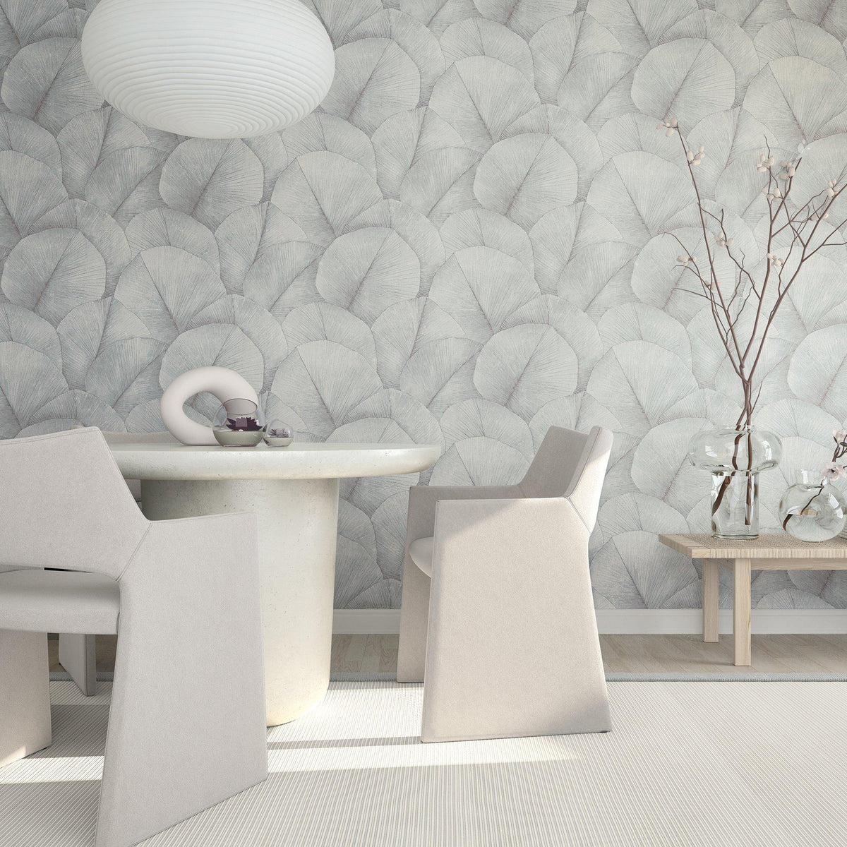 Galerie 34512 Kumano Palm Leaf Silver Grey Wallpaper 34512 Silver Grey Wallpaper