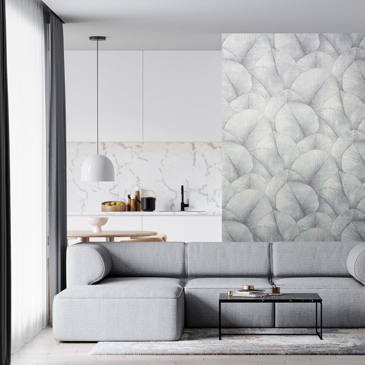 Galerie 34512 Kumano Palm Leaf Silver Grey Wallpaper 34512 Silver Grey Wallpaper