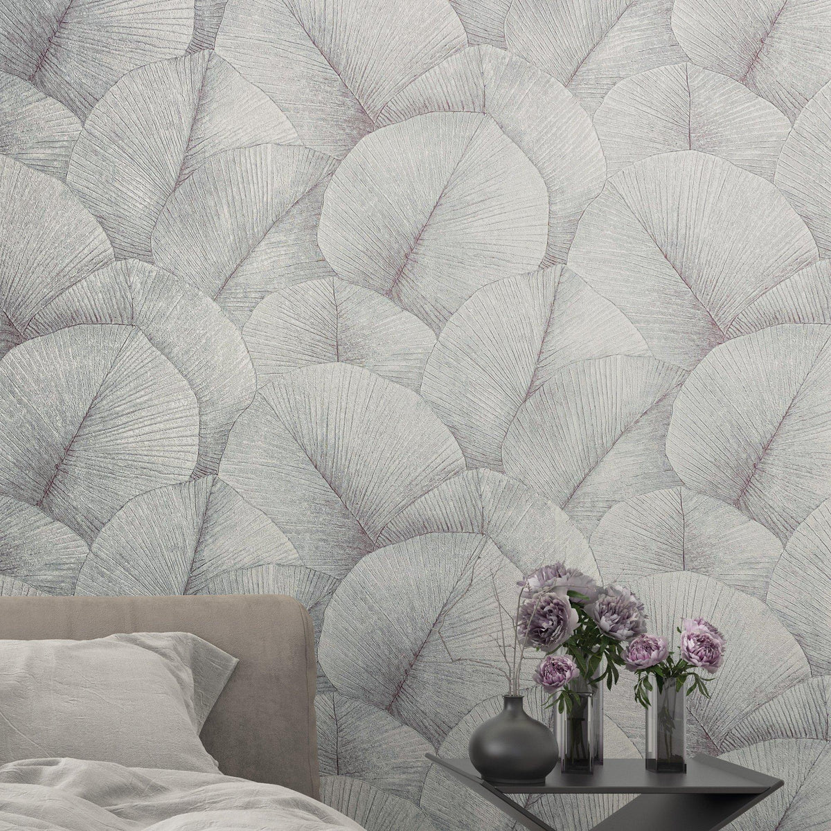 Galerie 34512 Kumano Palm Leaf Silver Grey Wallpaper 34512 Silver Grey Wallpaper