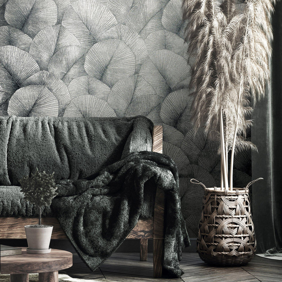 Galerie 34514 Kumano Palm Leaf Silver Grey Wallpaper 34514 Silver Grey Wallpaper