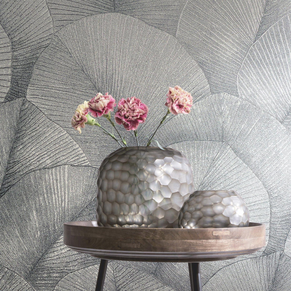 Galerie 34514 Kumano Palm Leaf Silver Grey Wallpaper 34514 Silver Grey Wallpaper