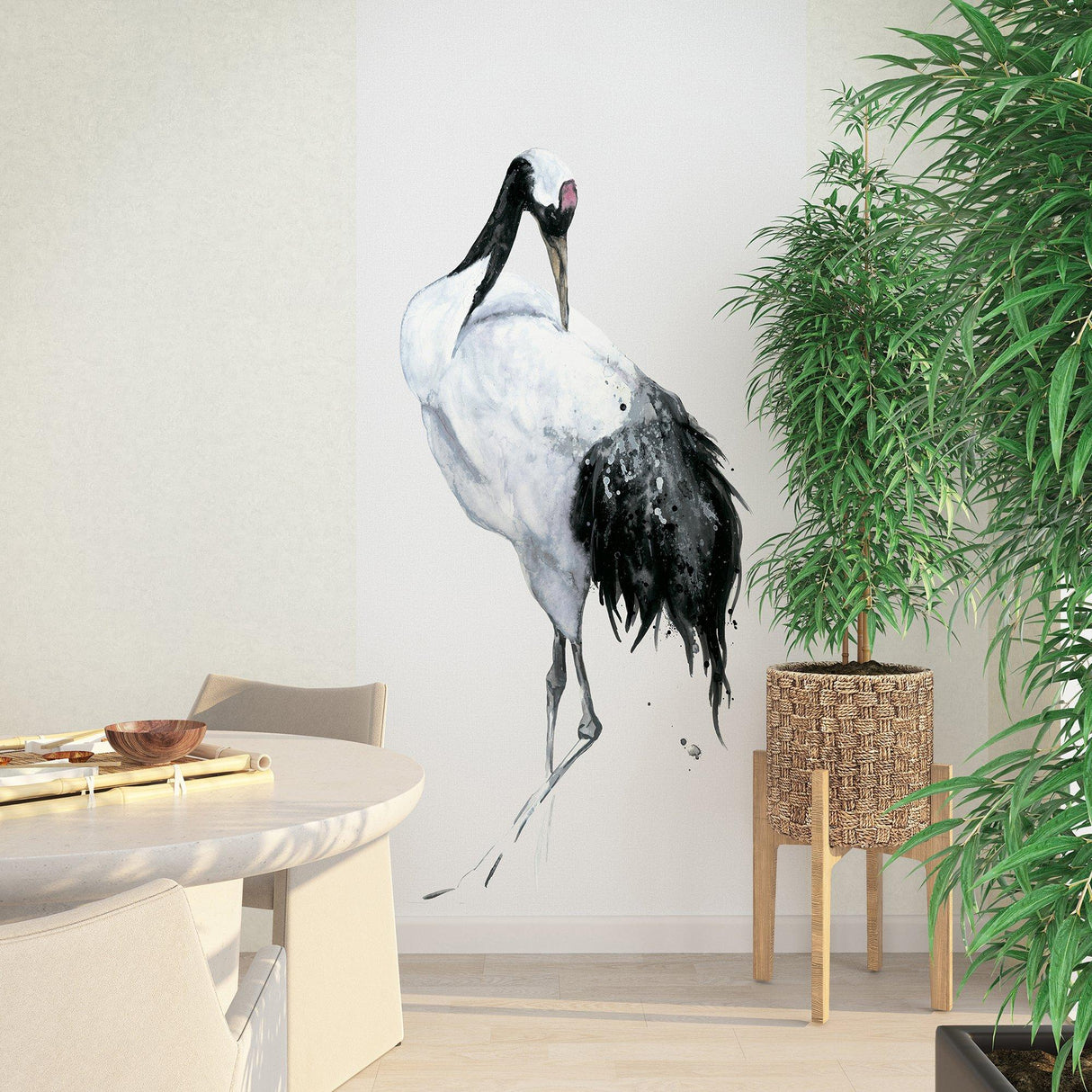 Galerie 34594 Kumano Painted Crane White Mural 34594 White Mural
