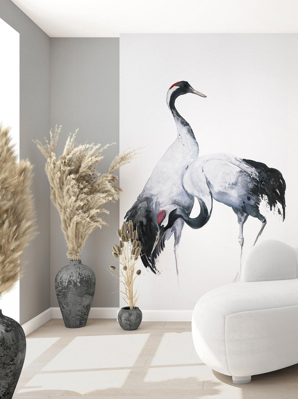 Galerie 34596 Kumano Painted Crane White Mural 34596 White Mural