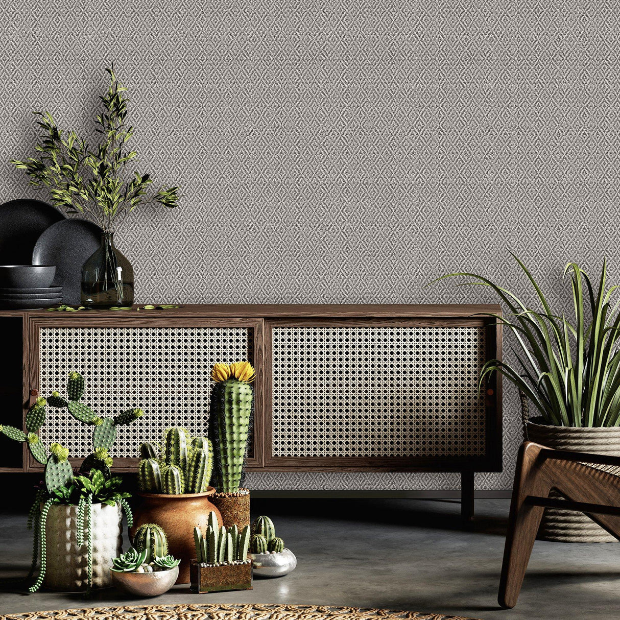 Galerie 47487 Flora Diamond Weave Silver Grey Wallpaper 47487 Silver Grey Wallpaper