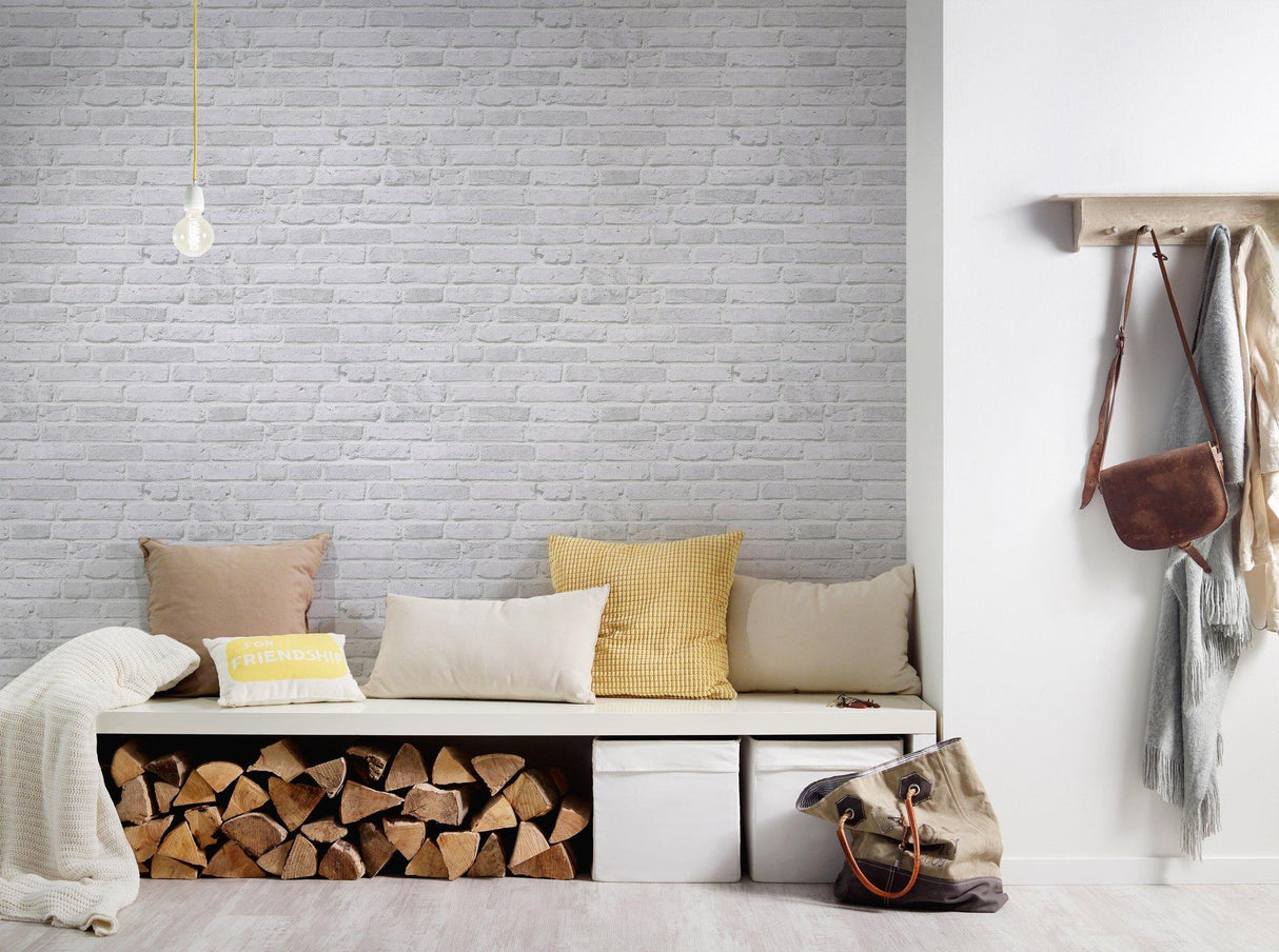 Galerie BB51104 The Bricks And More Brickshire Residents Motif Silver Grey Wallpaper BB51104 Silver Grey Wallpaper