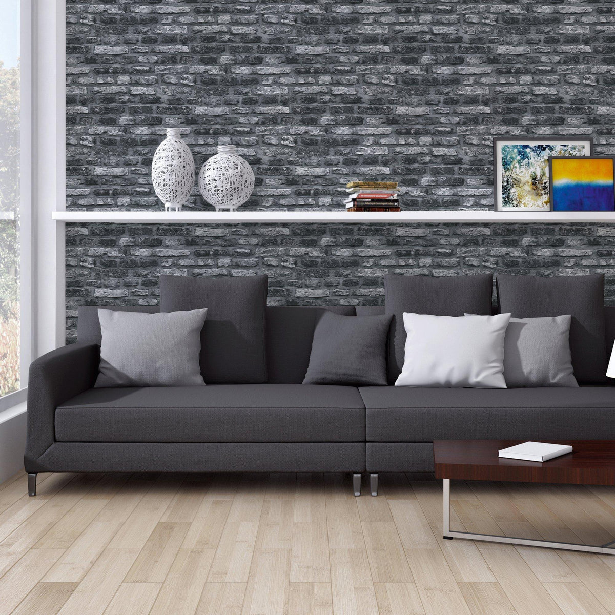 Galerie BB51112 The Bricks And More Brickshire Residents Motif Silver Grey Wallpaper BB51112 Silver Grey Wallpaper