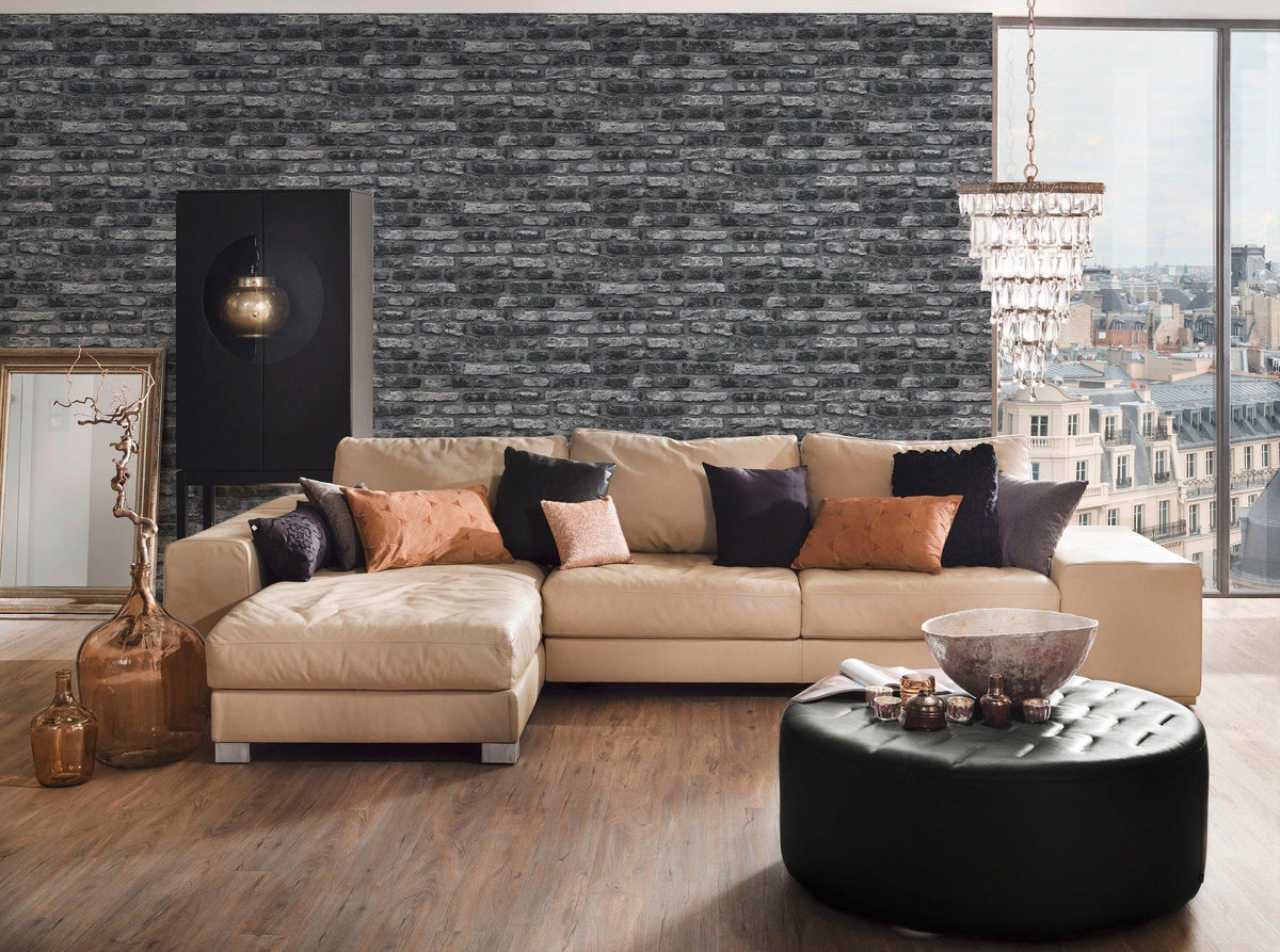 Galerie BB51112 The Bricks And More Brickshire Residents Motif Silver Grey Wallpaper BB51112 Silver Grey Wallpaper