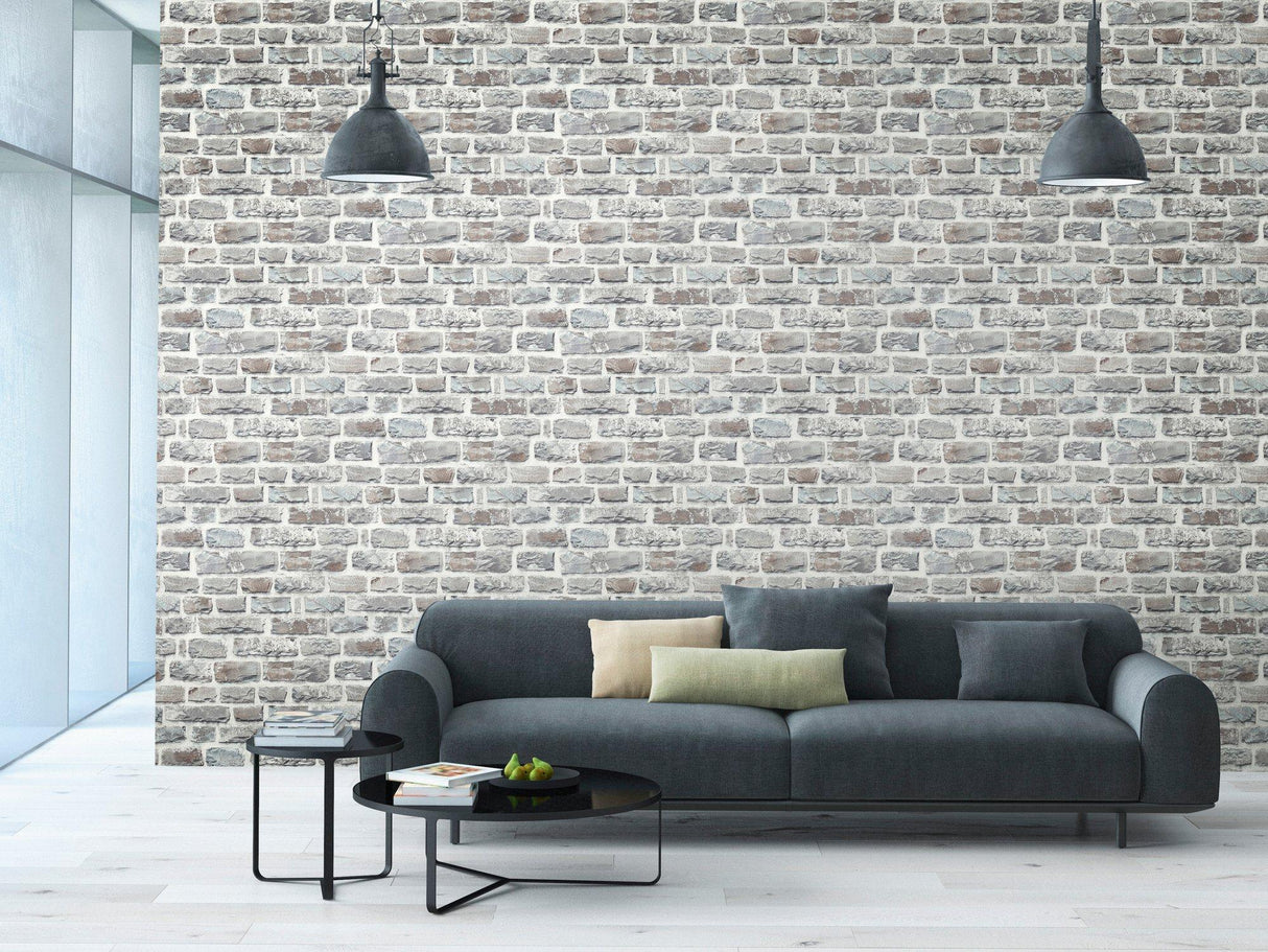 Galerie BB51124 The Bricks And More Stone Symphony Motif Silver Grey Wallpaper BB51124 Silver Grey Wallpaper