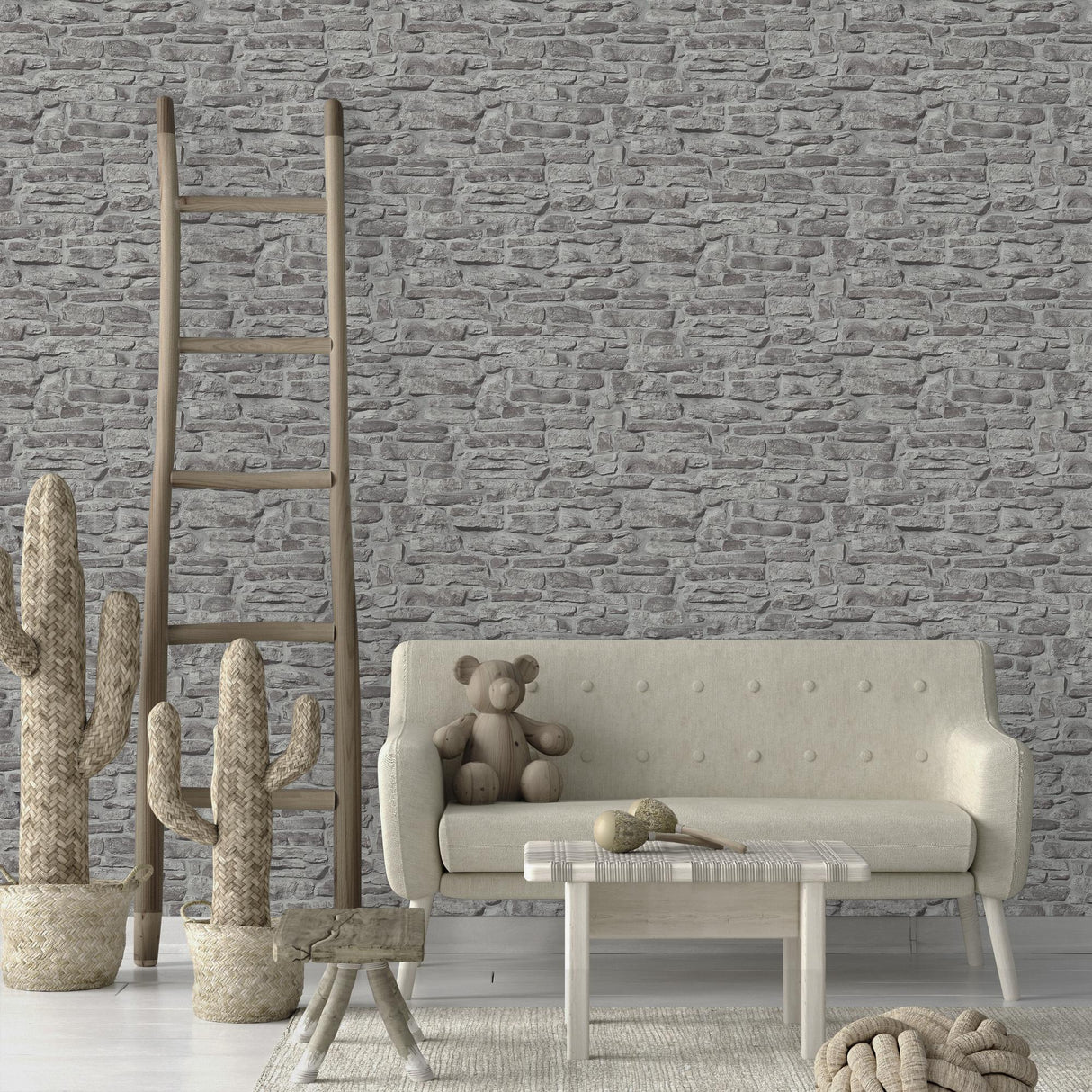 Galerie BB51125 The Bricks And More Stone Symphony Motif Silver Grey Wallpaper BB51125 Silver Grey Wallpaper