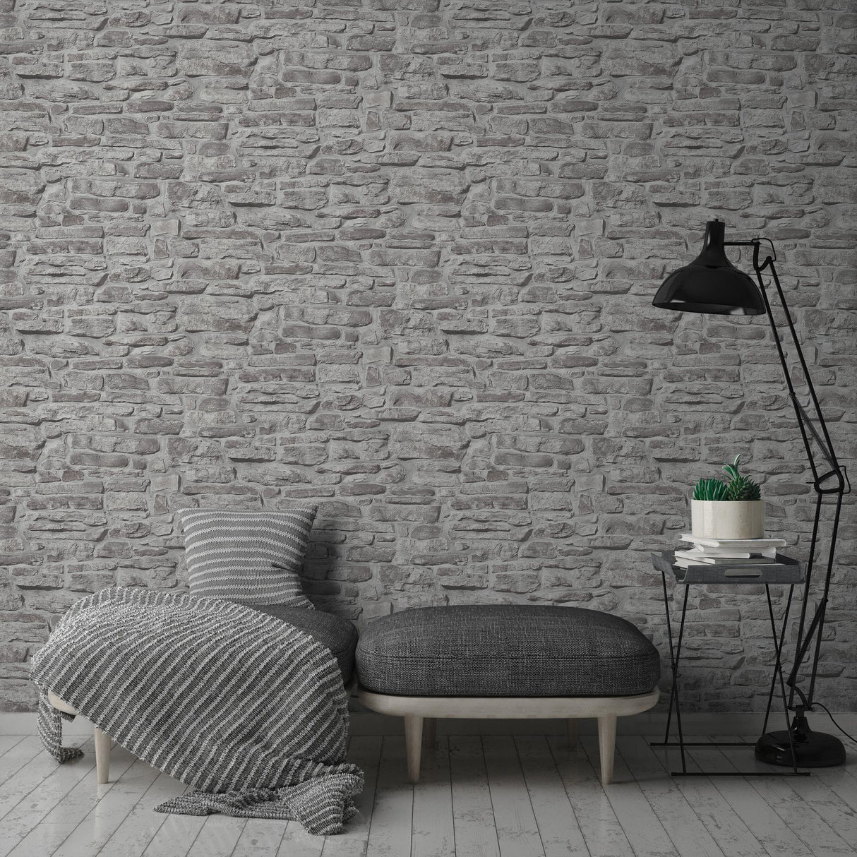 Galerie BB51125 The Bricks And More Stone Symphony Motif Silver Grey Wallpaper BB51125 Silver Grey Wallpaper