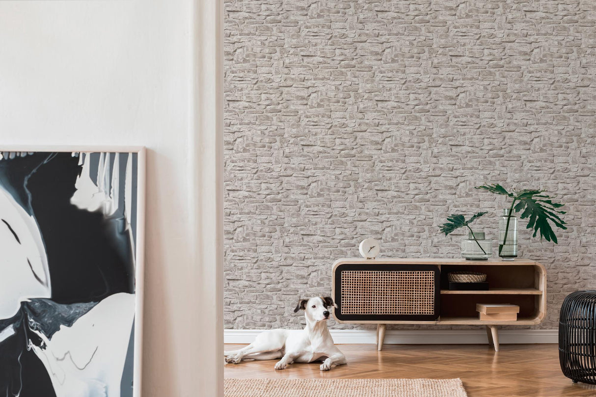 Galerie BB51126 The Bricks And More Stone Symphony Motif Silver Grey Wallpaper BB51126 Silver Grey Wallpaper