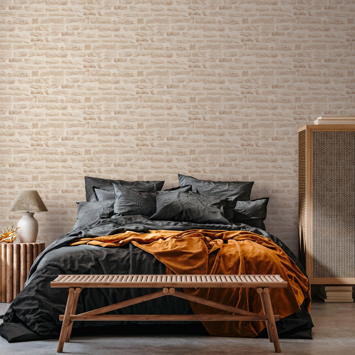 Galerie BB51129 The Bricks And More Rocky Retreat Motif Beige Wallpaper BB51129 Beige Wallpaper