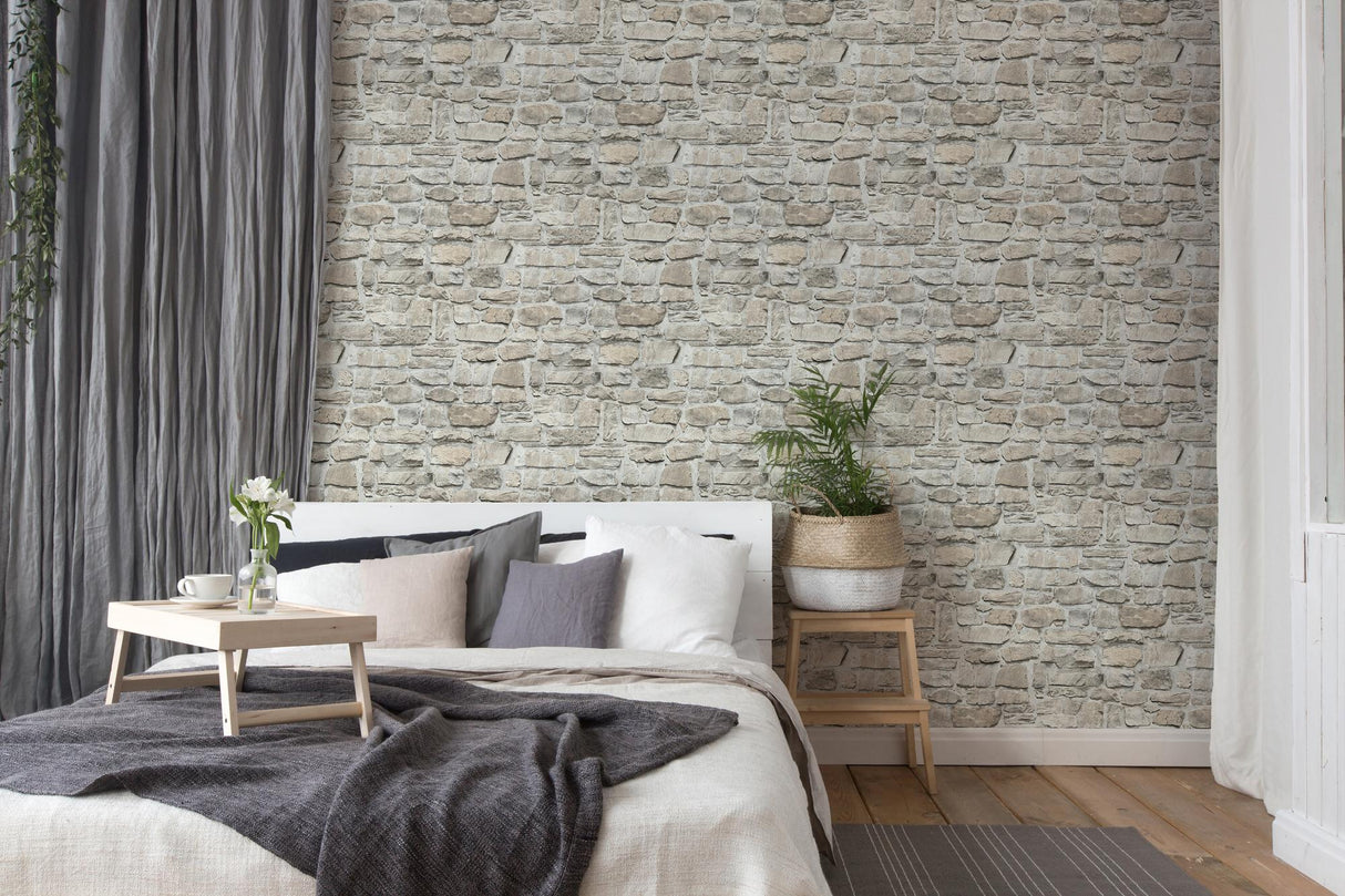 Galerie BB51130 The Bricks And More Stone Symphony Motif Silver Grey Wallpaper BB51130 Silver Grey Wallpaper
