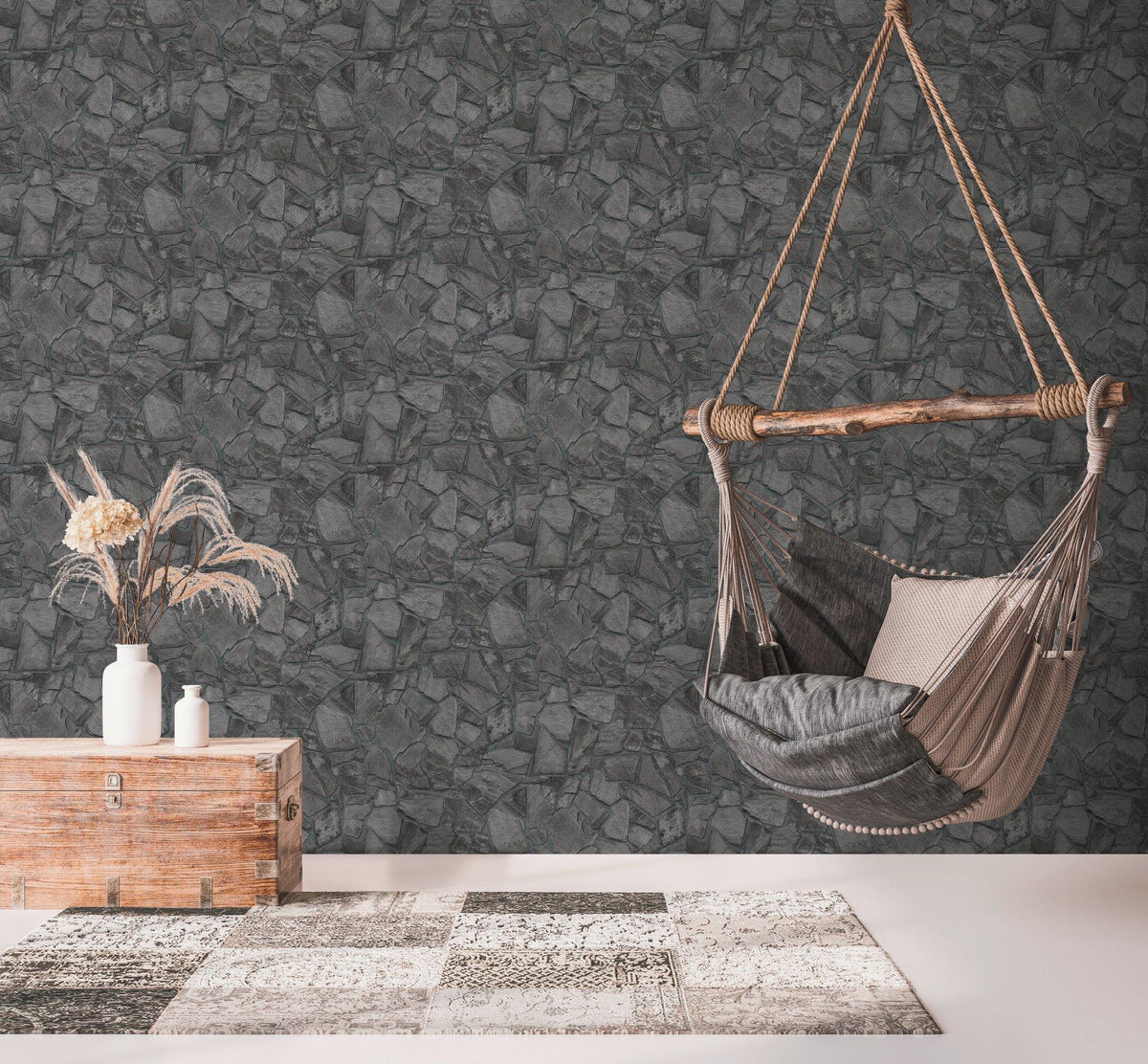 Galerie BB51141 The Bricks And More Petrified Paradise Motif Silver Grey Wallpaper BB51141 Silver Grey Wallpaper