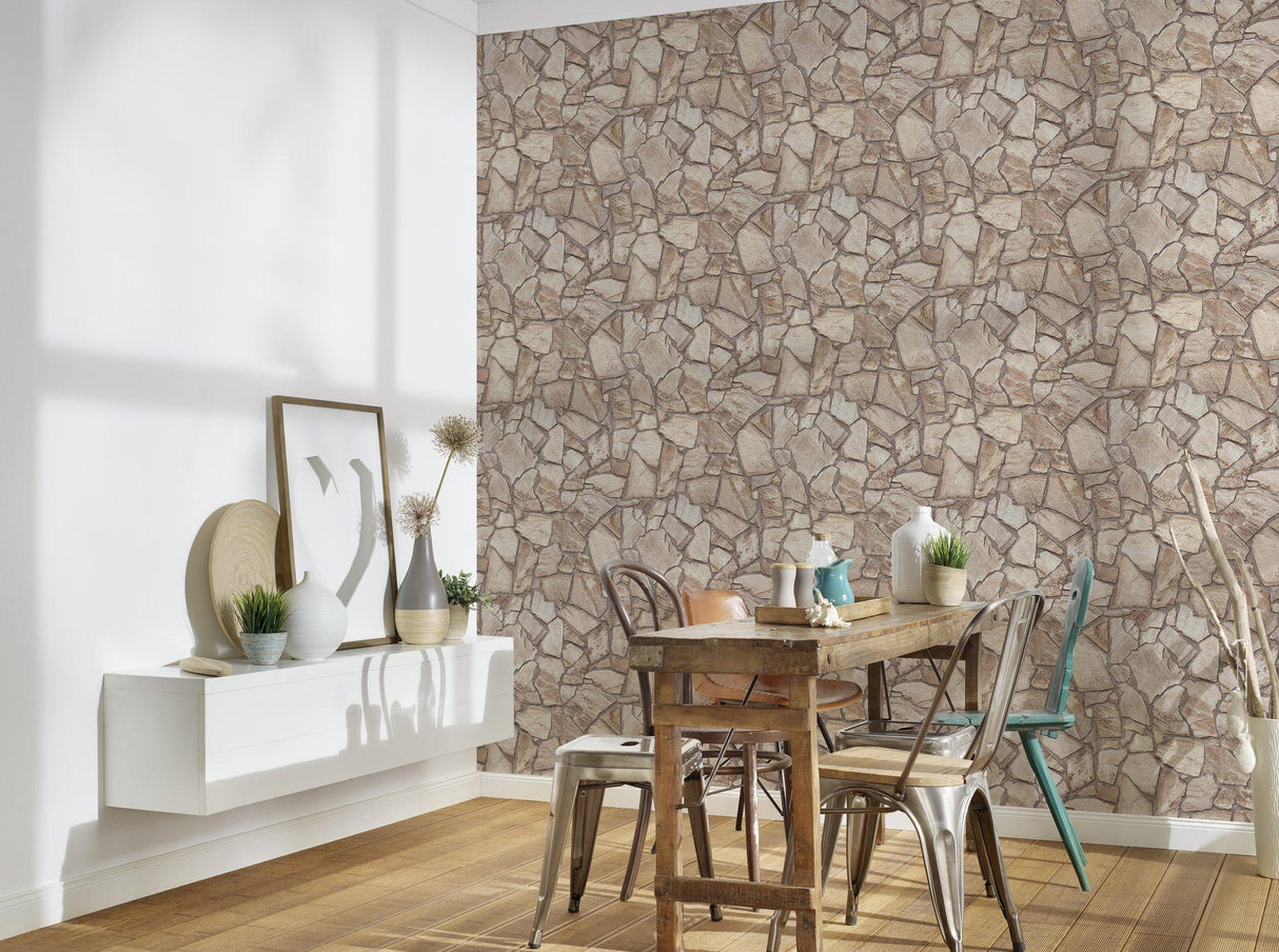 Galerie BB51142 The Bricks And More Claystone Cottage Motif Beige Wallpaper BB51142 Beige Wallpaper