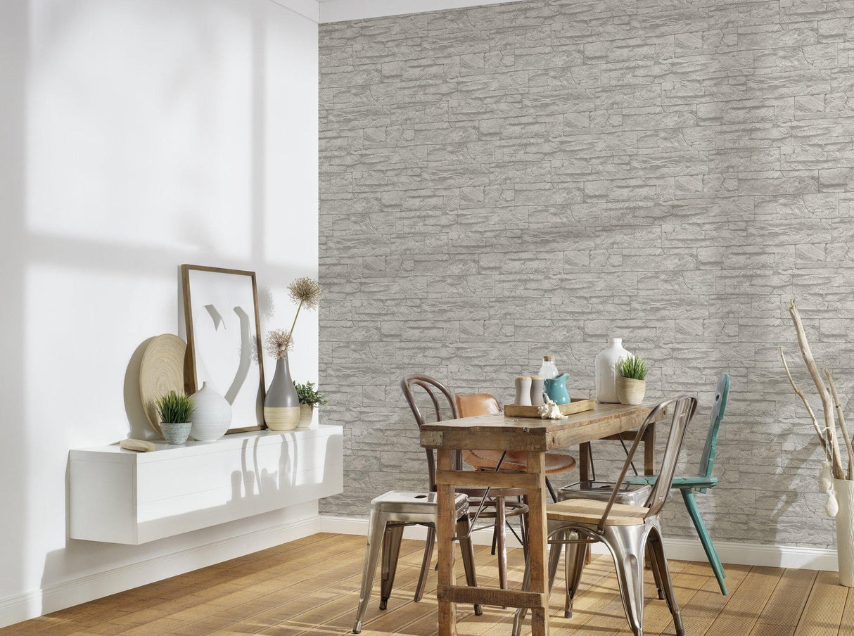 Galerie BB51154 The Bricks And More Graceful Granite Motif Silver Grey Wallpaper BB51154 Silver Grey Wallpaper