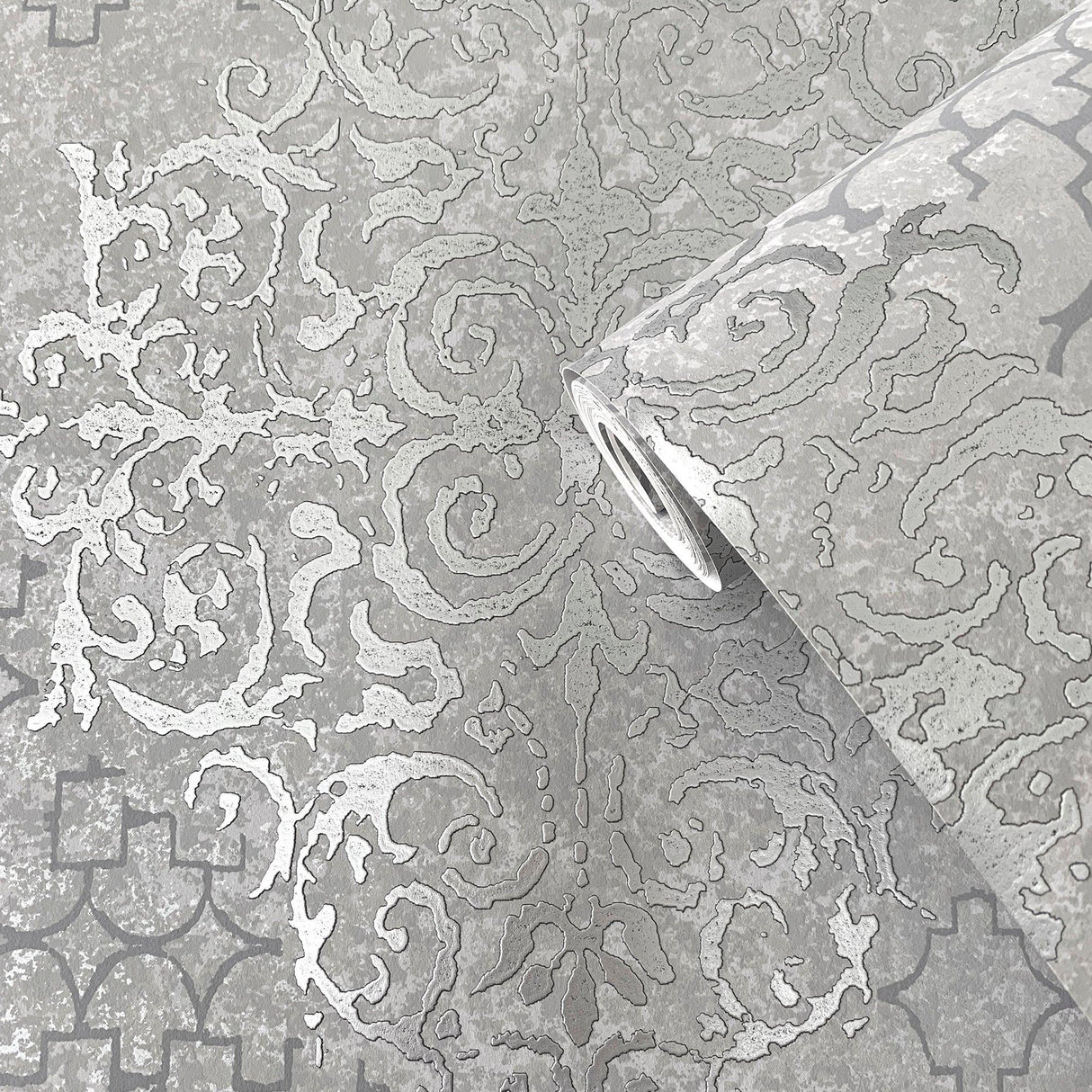 Galerie CM2483 Lustre Damask Silver Grey Wallpaper CM2483 Silver Grey Wallpaper