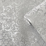 Galerie CM2483 Lustre Damask Silver Grey Wallpaper CM2483 Silver Grey Wallpaper