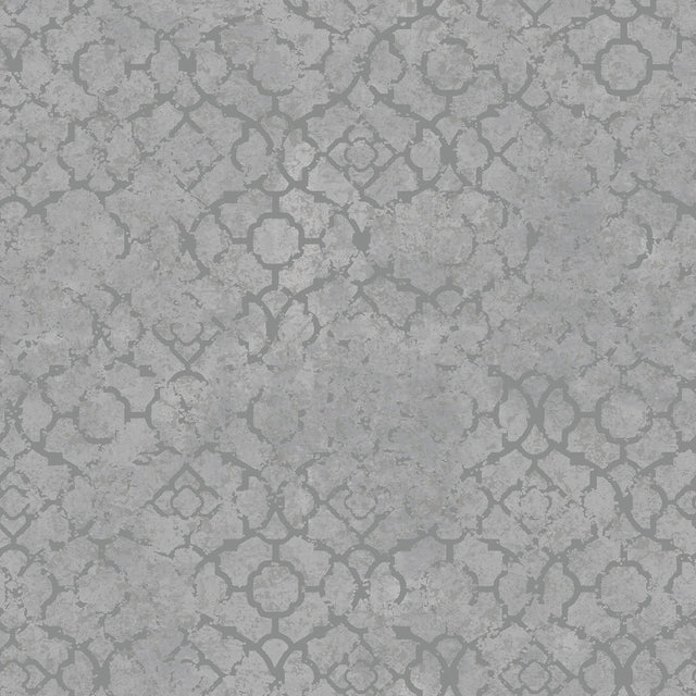 Galerie DWP0246-03 Emporium Aged Quatrefoil Silver Grey Wallpaper DWP0246-03 Silver Grey Wallpaper