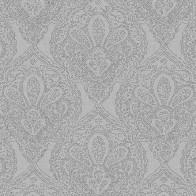 Galerie DWP0247-03 Emporium Mehndi Damask Silver Grey Wallpaper DWP0247-03 Silver Grey Wallpaper
