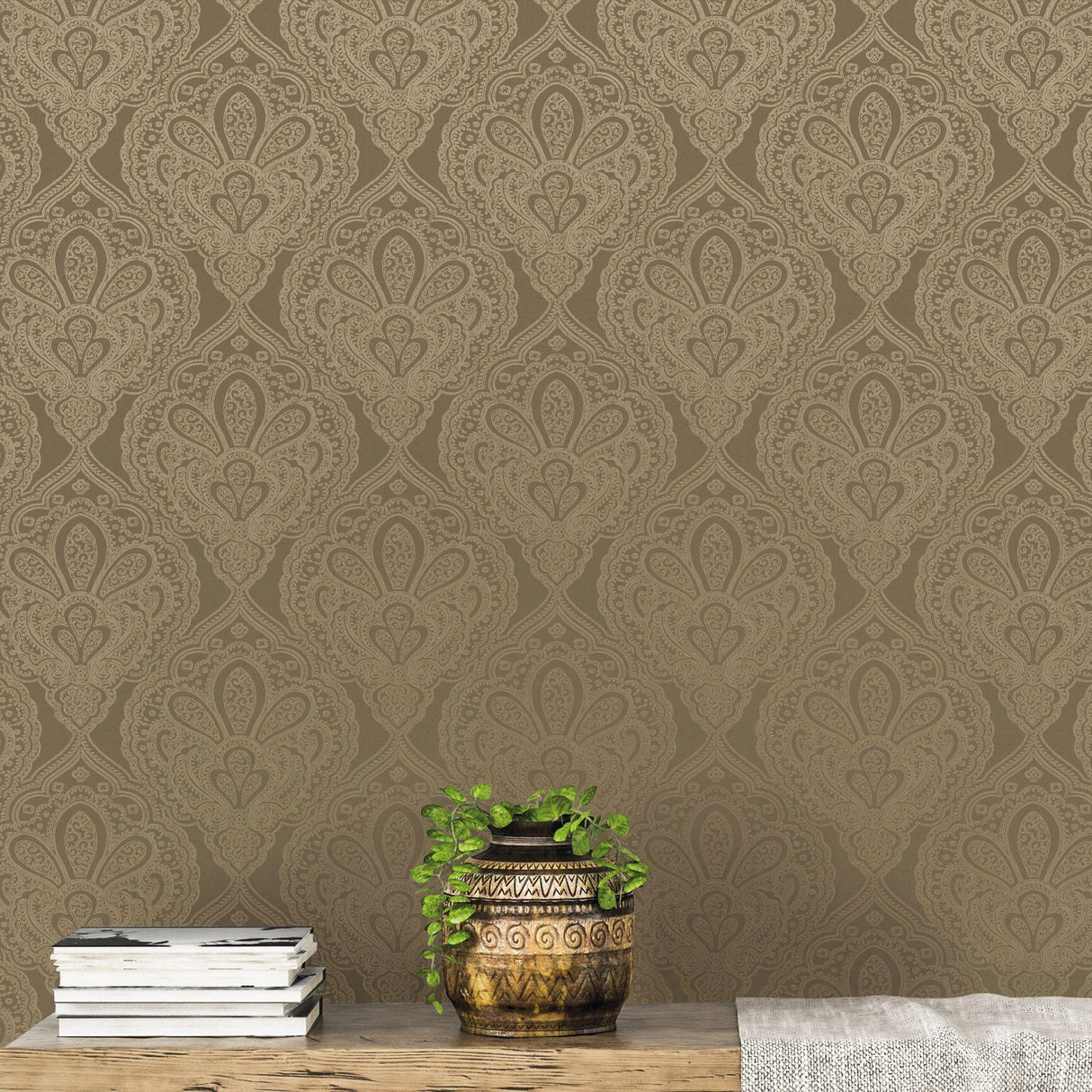 Galerie DWP0247-07 Emporium Mehndi Damask Gold Wallpaper DWP0247-07 Gold Wallpaper