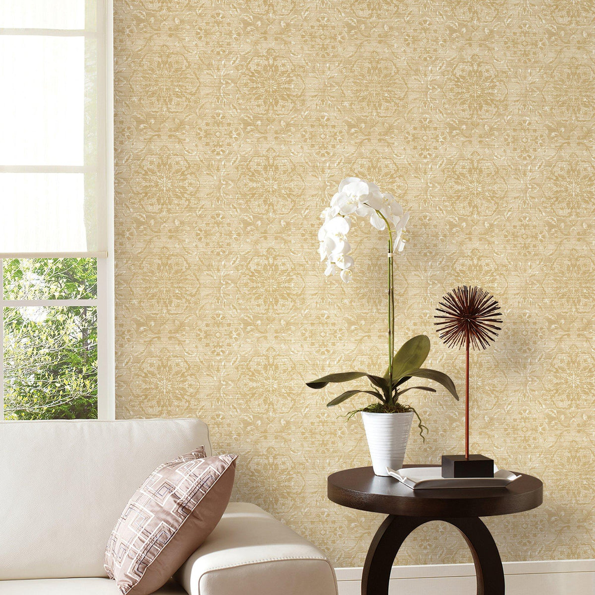 Galerie DWP0353-03 Elegance Floral Stripe Beige Wallpaper DWP0353-03 Beige Wallpaper