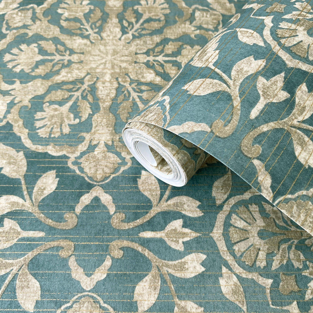 Galerie DWP0353-05 Elegance Floral Stripe Green Wallpaper DWP0353-05 Green Wallpaper