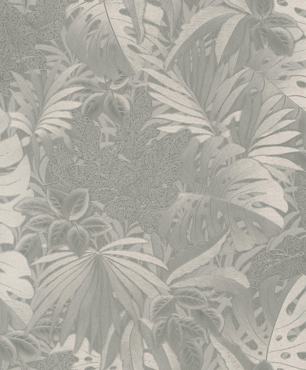 Galerie EN3330214 Eden Metallic Jungle Leaves Silver Grey Wallpaper EN3330214 Silver Grey Wallpaper