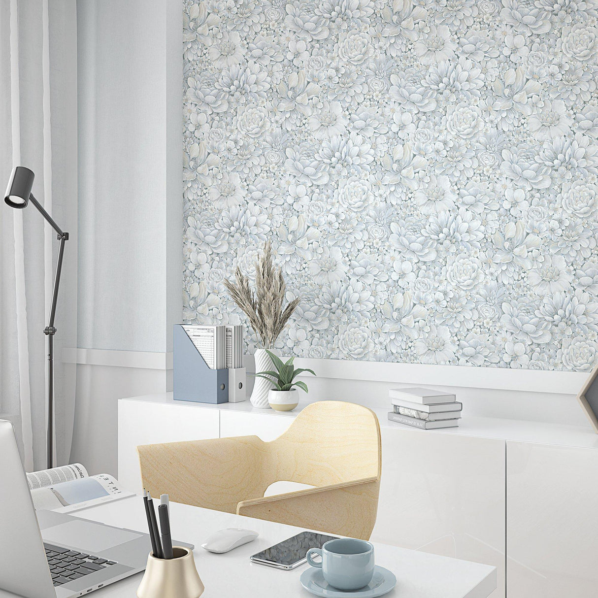 Galerie EN3395314 Eden Floral Texture Silver Grey Wallpaper EN3395314 Silver Grey Wallpaper