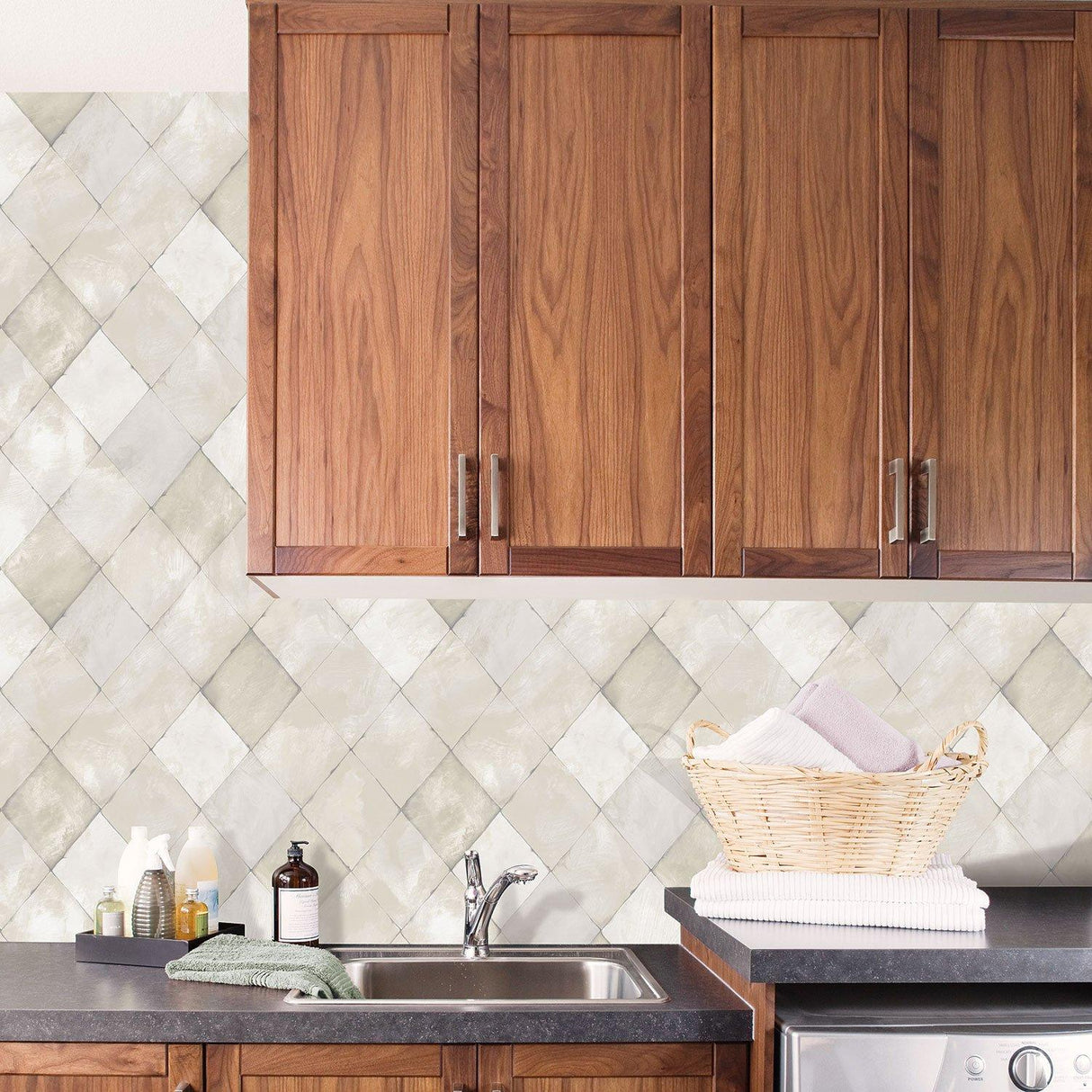 Galerie G12261 Kitchen Recipes Tile Brick Stone Silver Grey Wallpaper G12261 Silver Grey Wallpaper