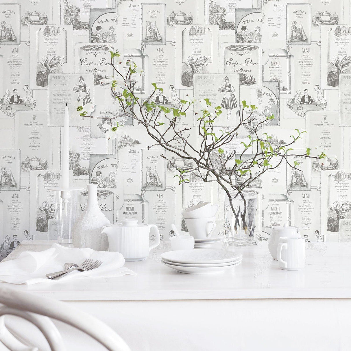 Galerie G12286 Kitchen Recipes Novelty Silver Grey Wallpaper G12286 Silver Grey Wallpaper