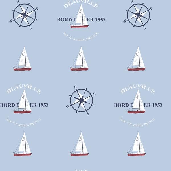 Galerie G23037 Deauville Boat Motif Blue Wallpaper