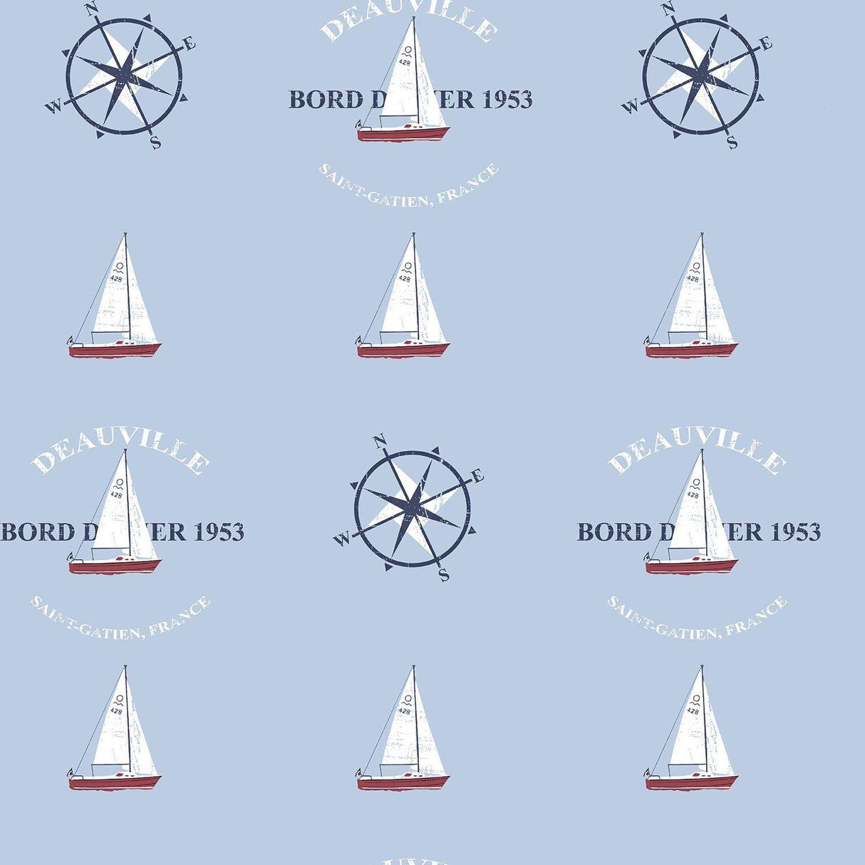 Galerie G23037 Deauville 2 Deauville Boat Motif Blue Wallpaper G23037 Blue Wallpaper